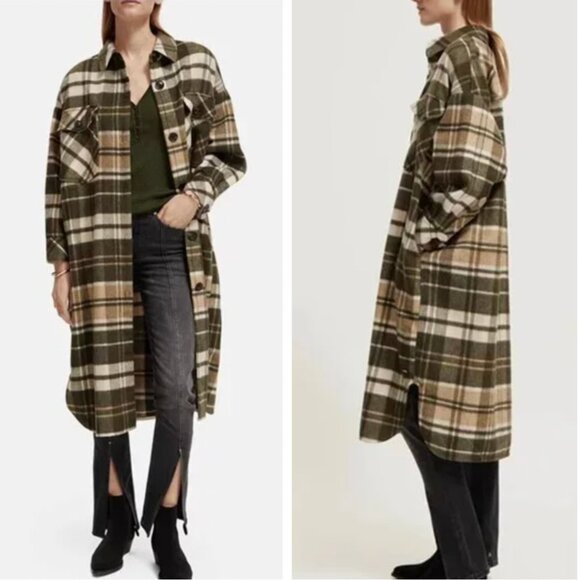 Scotch & Soda Jackets & Blazers - NWT Scotch & Soda Wool Blend Check Long Shirt Jacket S/M Field Green